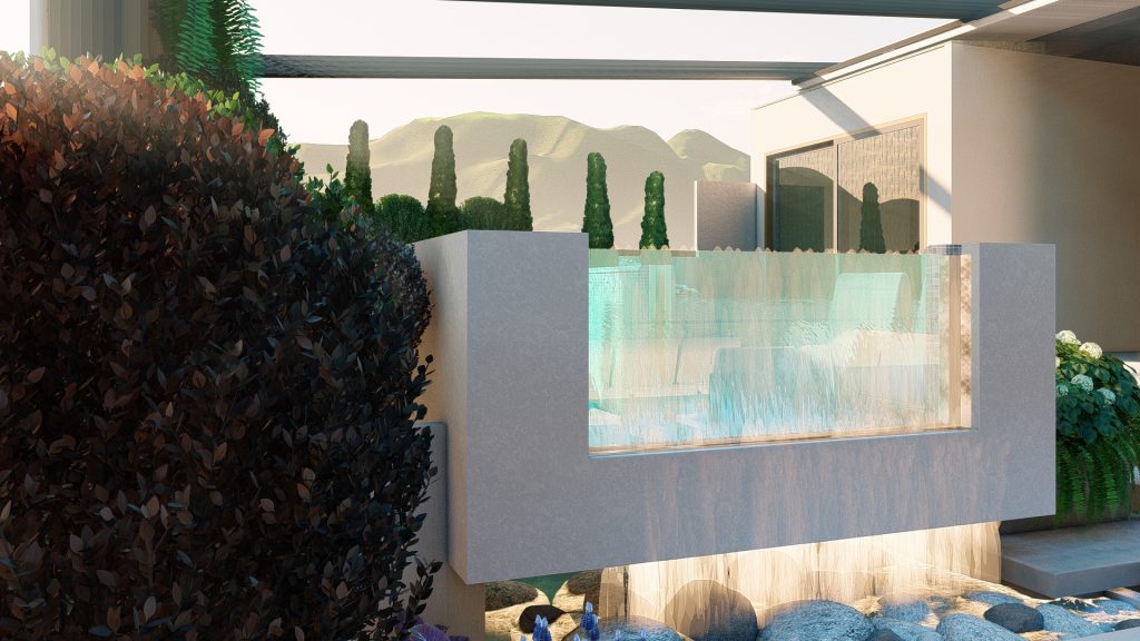 Modern rooftop garden of an apartment in Mazandaran with seating and greenery