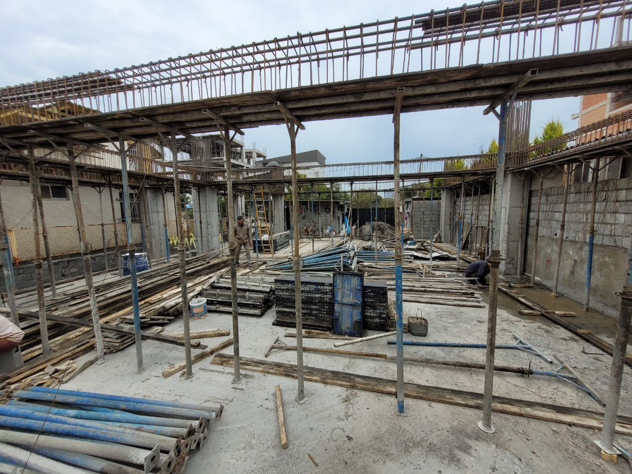 Beam formwork preparation during structural works of Redline residential building