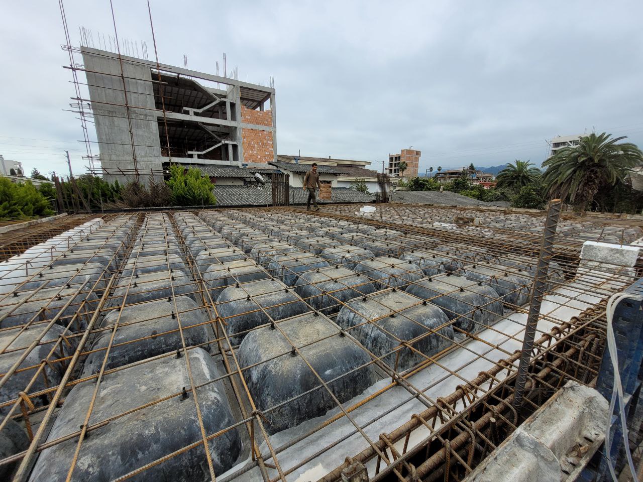 Final stage of slab rebar installation before concrete pour – Redline residential construction project
