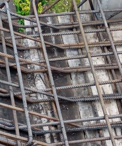 Close-up of properly tied staircase rebar arrangement following structural code – Redline residential construction