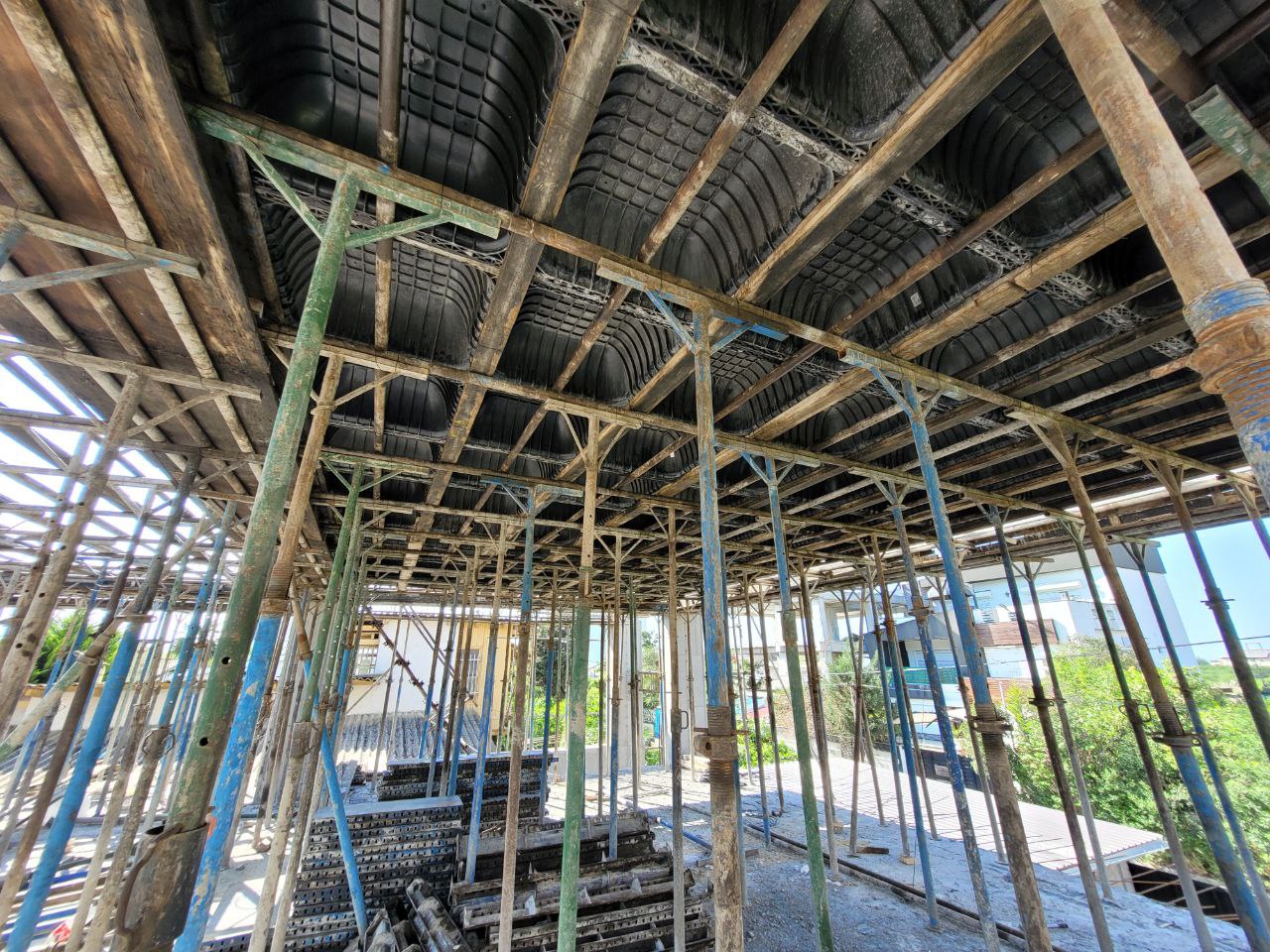 Waffle slab formwork setup during structural phase of Redline residential construction